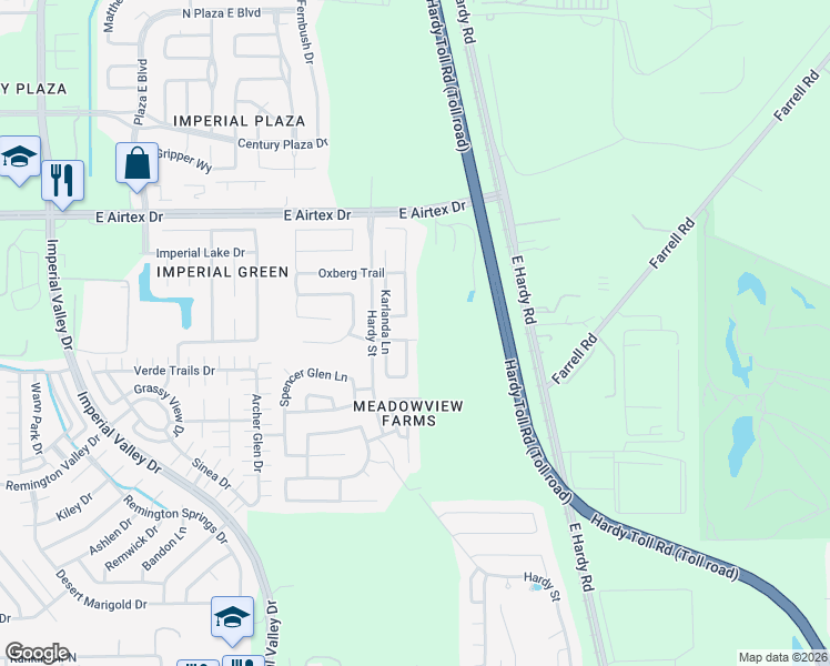 map of restaurants, bars, coffee shops, grocery stores, and more near 1643 Rosalinda Lane in Houston