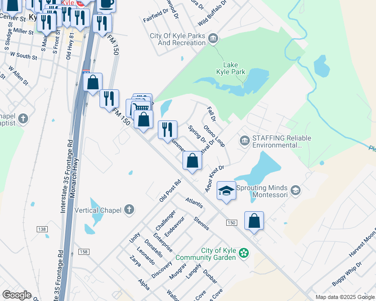 map of restaurants, bars, coffee shops, grocery stores, and more near 298 Summer Drive in Kyle