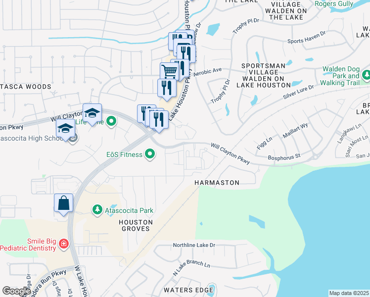 map of restaurants, bars, coffee shops, grocery stores, and more near 14100 Will Clayton Parkway in Humble