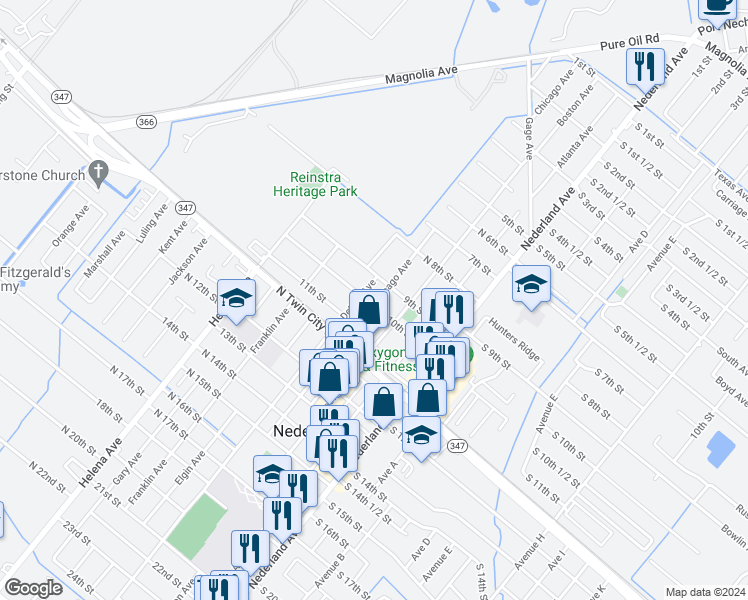 map of restaurants, bars, coffee shops, grocery stores, and more near 402 10th Street in Nederland