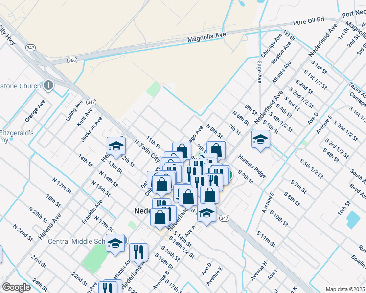 map of restaurants, bars, coffee shops, grocery stores, and more near 404 10th Street in Nederland