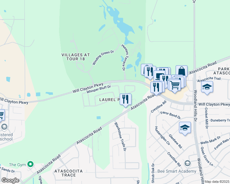 map of restaurants, bars, coffee shops, grocery stores, and more near 17818 Aveleigh Lane in Humble
