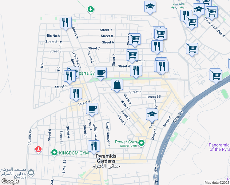 map of restaurants, bars, coffee shops, grocery stores, and more near 22 Street 1 in Al Haram
