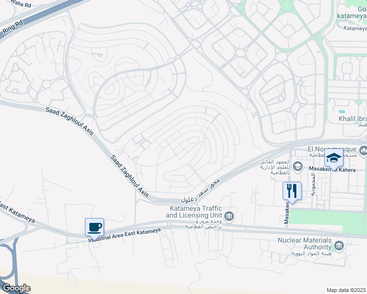 map of restaurants, bars, coffee shops, grocery stores, and more near in New Cairo 3