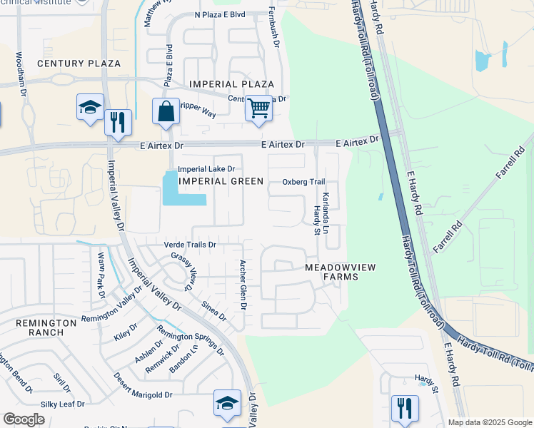 map of restaurants, bars, coffee shops, grocery stores, and more near 19806 Imperial Stone Drive in Houston