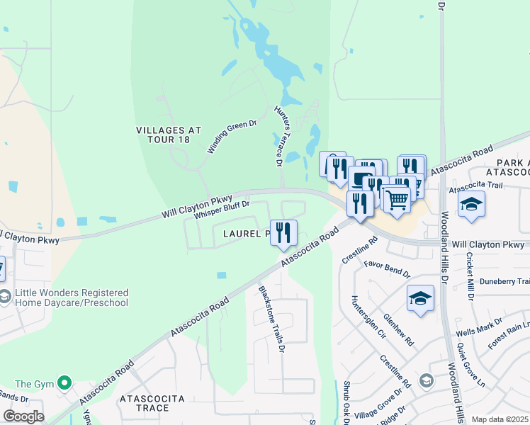 map of restaurants, bars, coffee shops, grocery stores, and more near 17807 Sunstone Terrace Lane in Humble