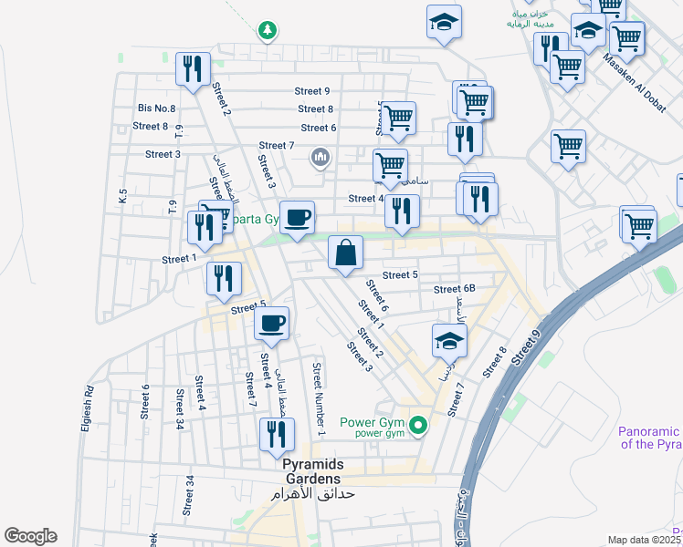 map of restaurants, bars, coffee shops, grocery stores, and more near 22 Street 1 in Al Haram