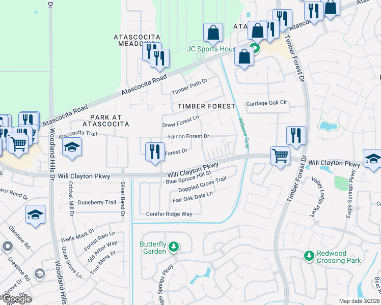 map of restaurants, bars, coffee shops, grocery stores, and more near 18003 Lago Forest Drive in Humble
