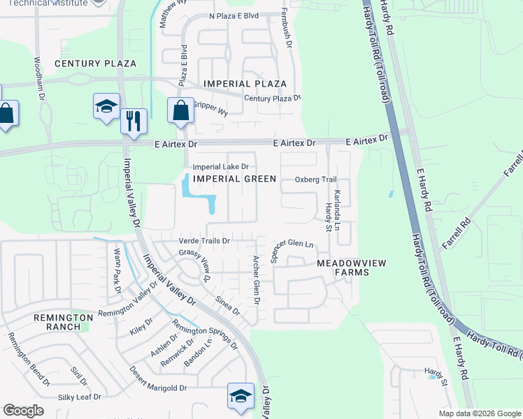 map of restaurants, bars, coffee shops, grocery stores, and more near 19806 Imperial Stone Drive in Houston