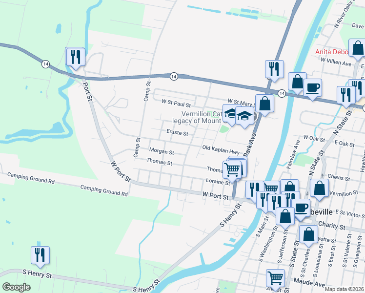 map of restaurants, bars, coffee shops, grocery stores, and more near 601-799 Morgan Street in Abbeville