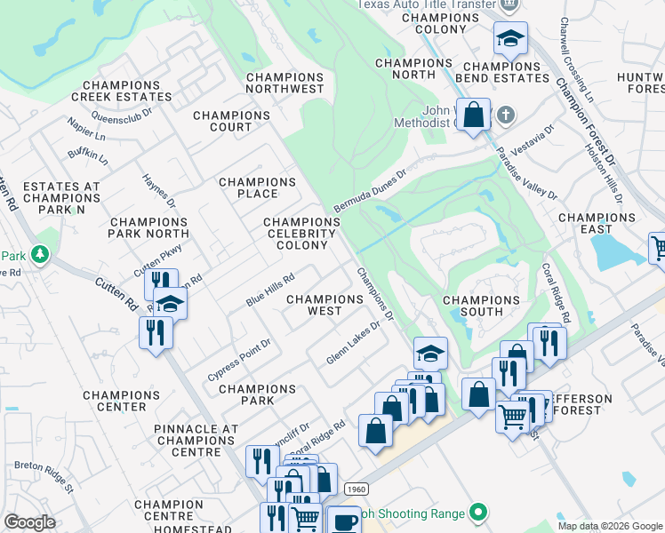 map of restaurants, bars, coffee shops, grocery stores, and more near 6502 Cypress Point Drive in Houston