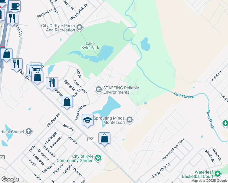 map of restaurants, bars, coffee shops, grocery stores, and more near 466 Ferrule Drive in Kyle