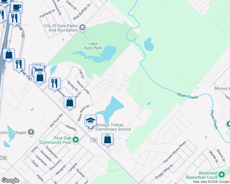map of restaurants, bars, coffee shops, grocery stores, and more near 466 Ferrule Drive in Kyle