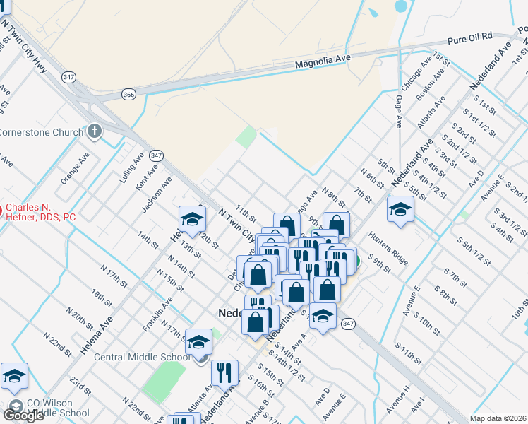 map of restaurants, bars, coffee shops, grocery stores, and more near 520 11th Street in Nederland