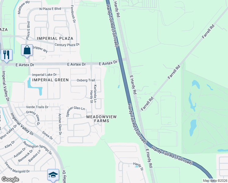 map of restaurants, bars, coffee shops, grocery stores, and more near 19930 Tunham Trail in Houston