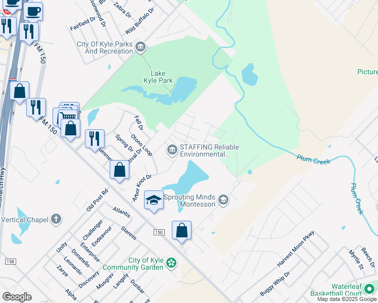 map of restaurants, bars, coffee shops, grocery stores, and more near 331 Ferrule Drive in Kyle