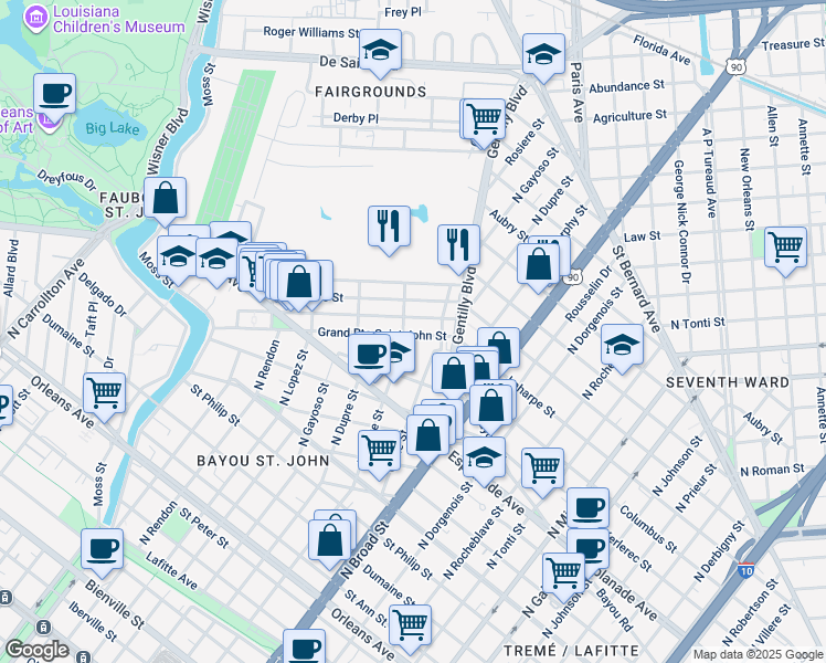 map of restaurants, bars, coffee shops, grocery stores, and more near in New Orleans