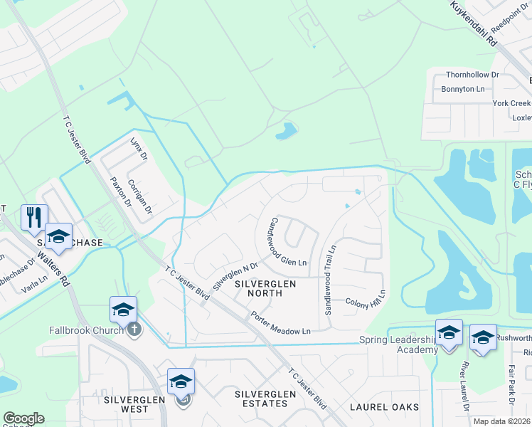 map of restaurants, bars, coffee shops, grocery stores, and more near 13102 Baron Hollow Court in Houston