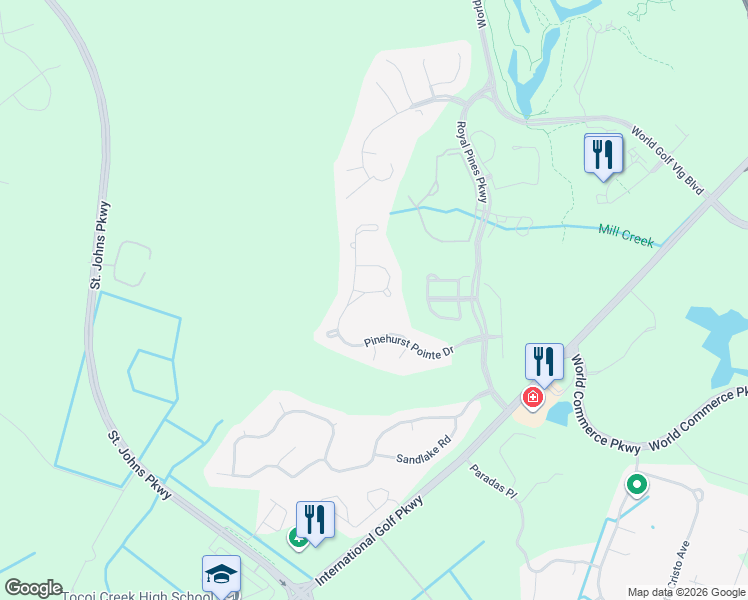 map of restaurants, bars, coffee shops, grocery stores, and more near 612 Donald Ross Way in Saint Augustine