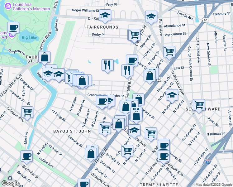 map of restaurants, bars, coffee shops, grocery stores, and more near in New Orleans