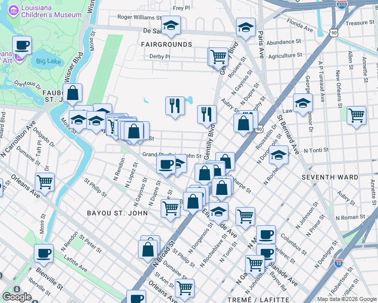 map of restaurants, bars, coffee shops, grocery stores, and more near in New Orleans