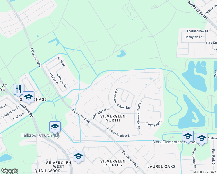 map of restaurants, bars, coffee shops, grocery stores, and more near 13102 Baron Hollow Court in Houston