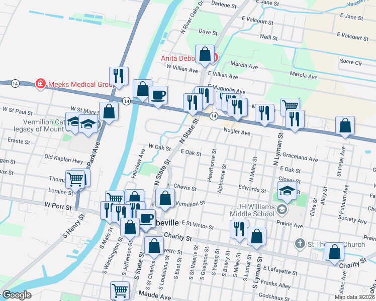 map of restaurants, bars, coffee shops, grocery stores, and more near 301-317 Graceland Avenue in Abbeville