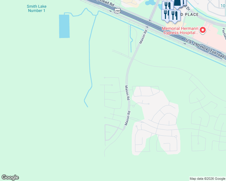 map of restaurants, bars, coffee shops, grocery stores, and more near Unnamed Road in Cypress
