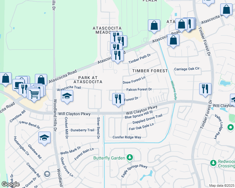 map of restaurants, bars, coffee shops, grocery stores, and more near 18018 Imber Forest Lane in Humble