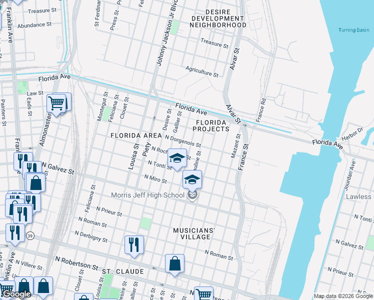 map of restaurants, bars, coffee shops, grocery stores, and more near 2437 Congress Street in New Orleans