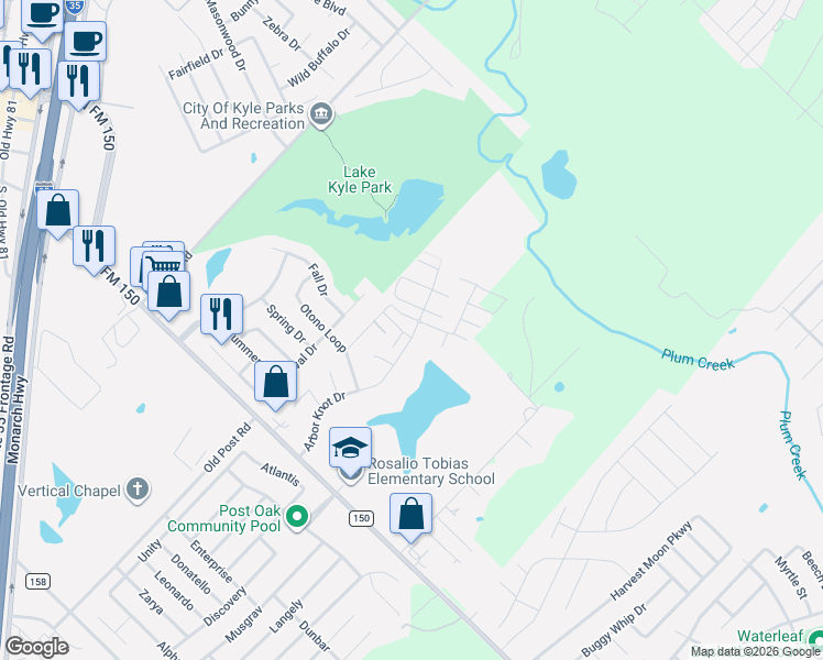 map of restaurants, bars, coffee shops, grocery stores, and more near 331 Ferrule Drive in Kyle