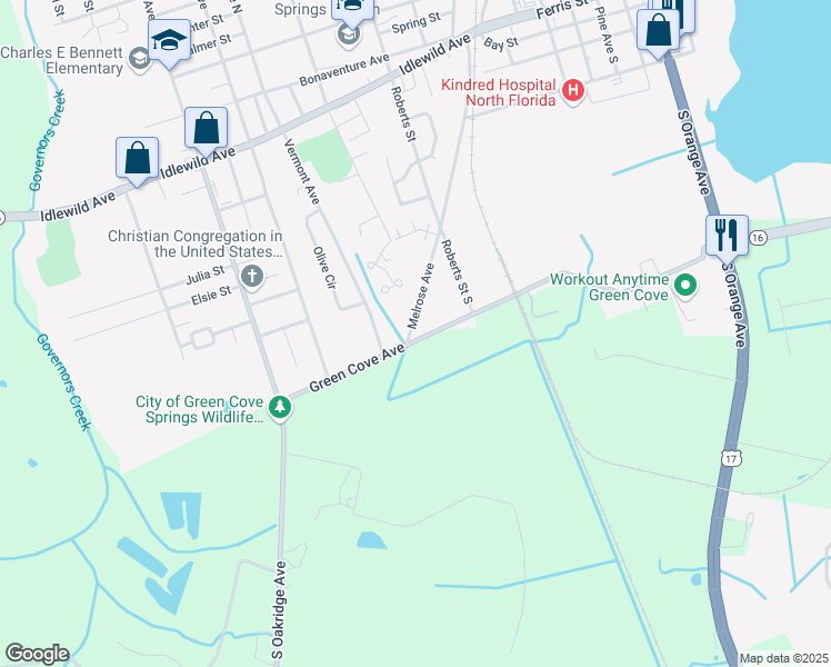 map of restaurants, bars, coffee shops, grocery stores, and more near 1238 Green Cove Avenue in Green Cove Springs