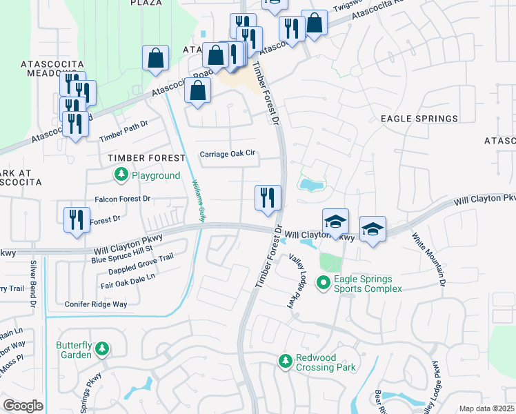 map of restaurants, bars, coffee shops, grocery stores, and more near 12326 Granite Woods Court in Humble