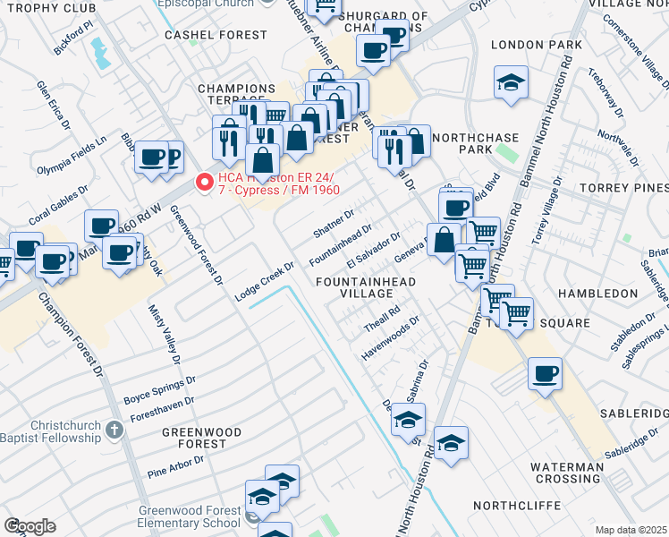 map of restaurants, bars, coffee shops, grocery stores, and more near 4810 El Salvador Drive in Houston