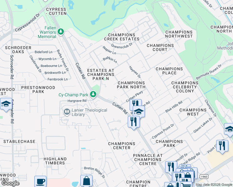 map of restaurants, bars, coffee shops, grocery stores, and more near 7019 Amber Court in Houston