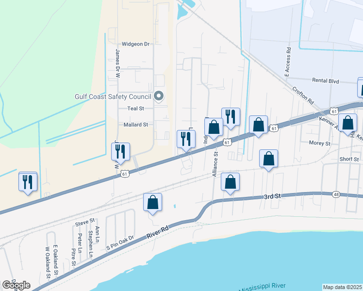 map of restaurants, bars, coffee shops, grocery stores, and more near 899 Dixieland Drive in Kenner