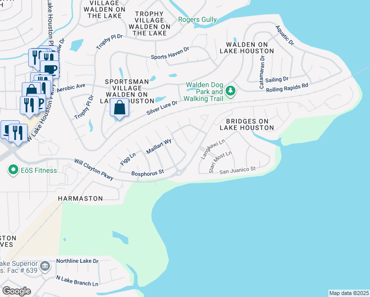 map of restaurants, bars, coffee shops, grocery stores, and more near 18003 Svensson Slade Lane in Houston