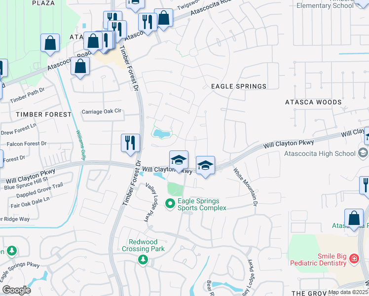 map of restaurants, bars, coffee shops, grocery stores, and more near 18031 Isle Royale Court in Humble