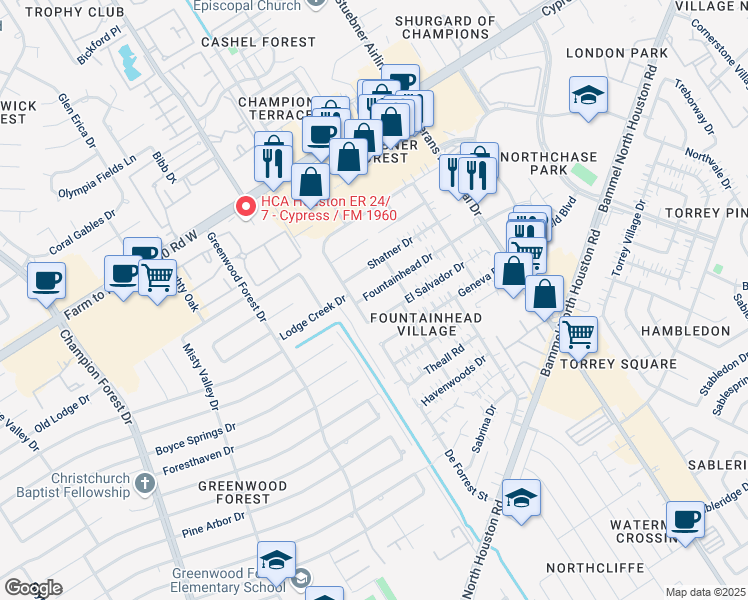 map of restaurants, bars, coffee shops, grocery stores, and more near 4810 El Salvador Drive in Houston