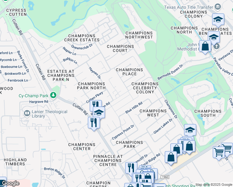 map of restaurants, bars, coffee shops, grocery stores, and more near 6700 Richardson Road in Houston