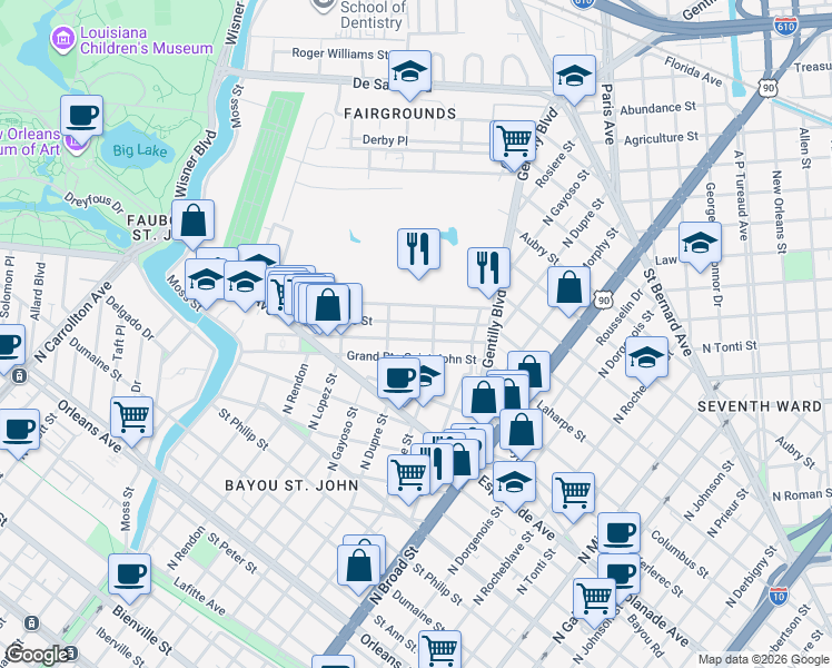 map of restaurants, bars, coffee shops, grocery stores, and more near in New Orleans