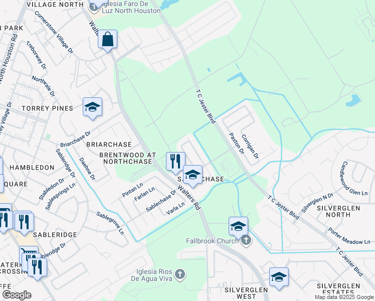 map of restaurants, bars, coffee shops, grocery stores, and more near 13745 Sablecrest Drive in Houston