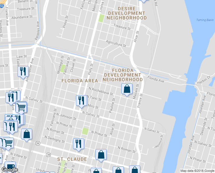 map of restaurants, bars, coffee shops, grocery stores, and more near 2437 Congress Street in New Orleans