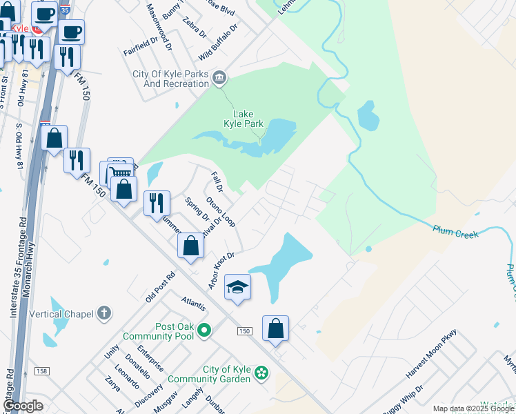 map of restaurants, bars, coffee shops, grocery stores, and more near 109 Dropper in Kyle