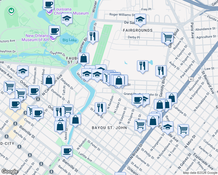 map of restaurants, bars, coffee shops, grocery stores, and more near in New Orleans