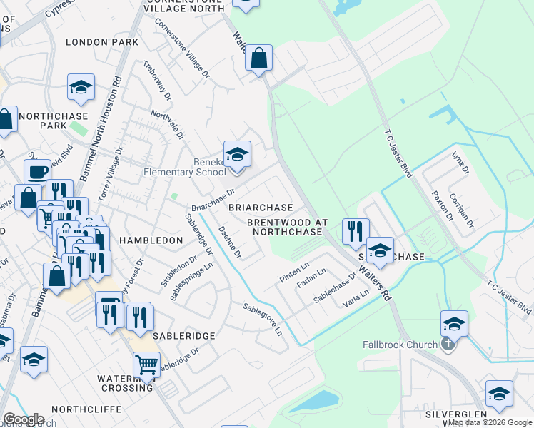 map of restaurants, bars, coffee shops, grocery stores, and more near 3814 Kristin Lee Ln in Houston