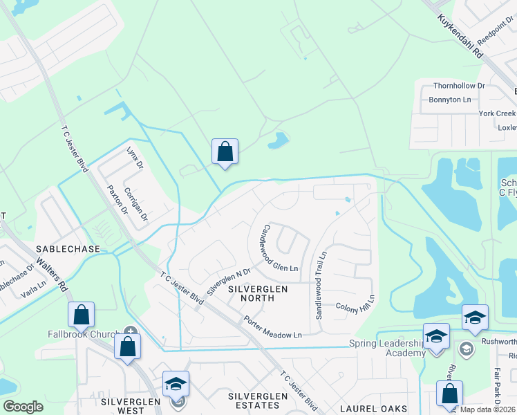 map of restaurants, bars, coffee shops, grocery stores, and more near 13102 Baron Hollow Court in Houston