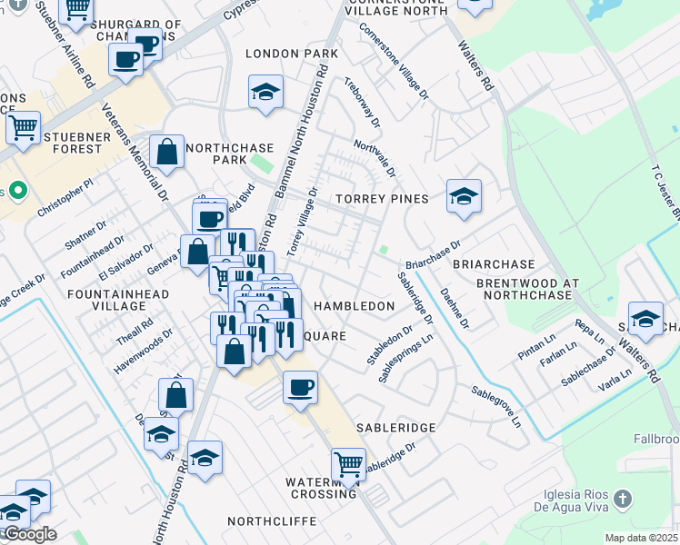 map of restaurants, bars, coffee shops, grocery stores, and more near 4222 Tasselwood Lane in Houston