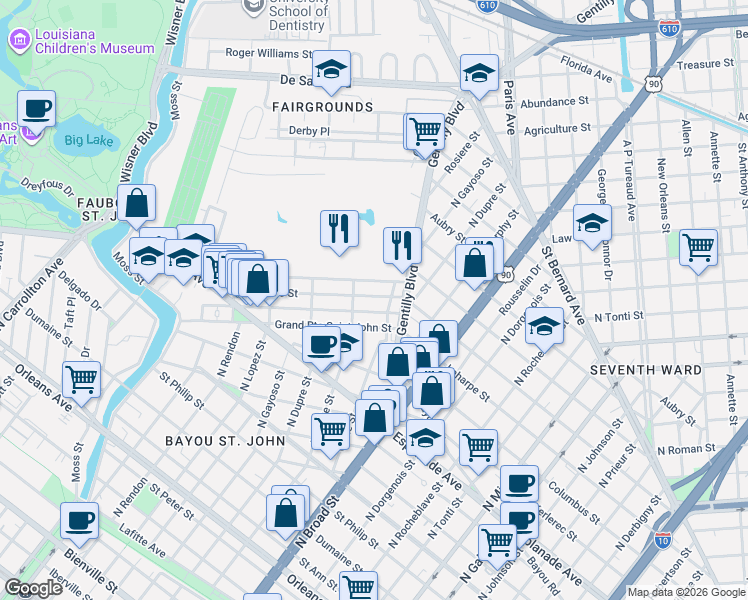 map of restaurants, bars, coffee shops, grocery stores, and more near in New Orleans