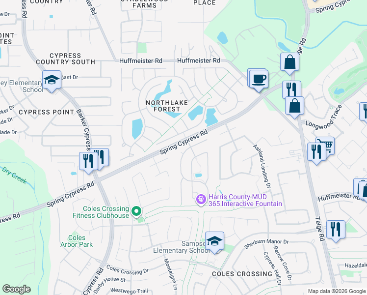 map of restaurants, bars, coffee shops, grocery stores, and more near 14123 Spindle Arbor Road in Cypress